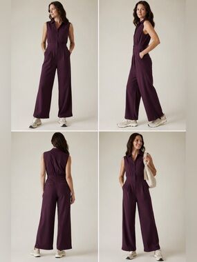 Athleta Brooklyn Heights Wide Leg Jumpsuit Burgundy Petite 4 Work Travel